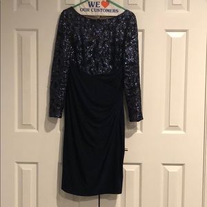 Ralf Lauren Navy Blue Sequin/Jersey Dress- Size 12